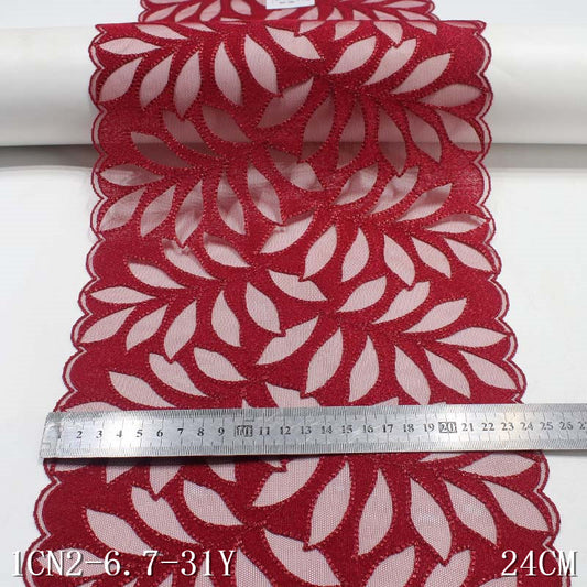 【1pack】-freedombeauty|Red Mesh Polyester Thread Gold Thread Leaf Embroidery Trim Accessories Curtain Festive Sofa Cushion Trim