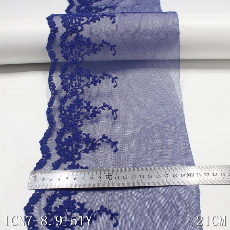【1pack】-freedombeauty|Dark Blue Mesh Cotton Thread Small Floral Embroidery Trim Accessories Curtain Decoration Sofa Cushion Trim