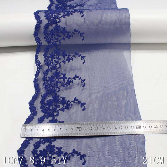 【1pack】-freedombeauty|Dark Blue Mesh Cotton Thread Small Floral Embroidery Trim Accessories Curtain Decoration Sofa Cushion Trim