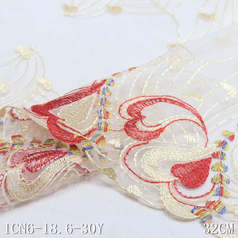 【1pack】-freedombeauty|White Washed Mesh Double-Sided Wide Heart Pattern Embroidered Lace Trim for Curtains and Clothing