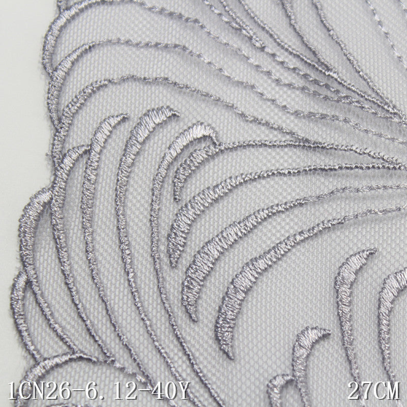 【1pack】-freedombeauty|Blue Double-Sided Pastoral Style Rice Spike Mesh Embroidery Trim Clothing Home Textile 27cm Lace Trim Accessories