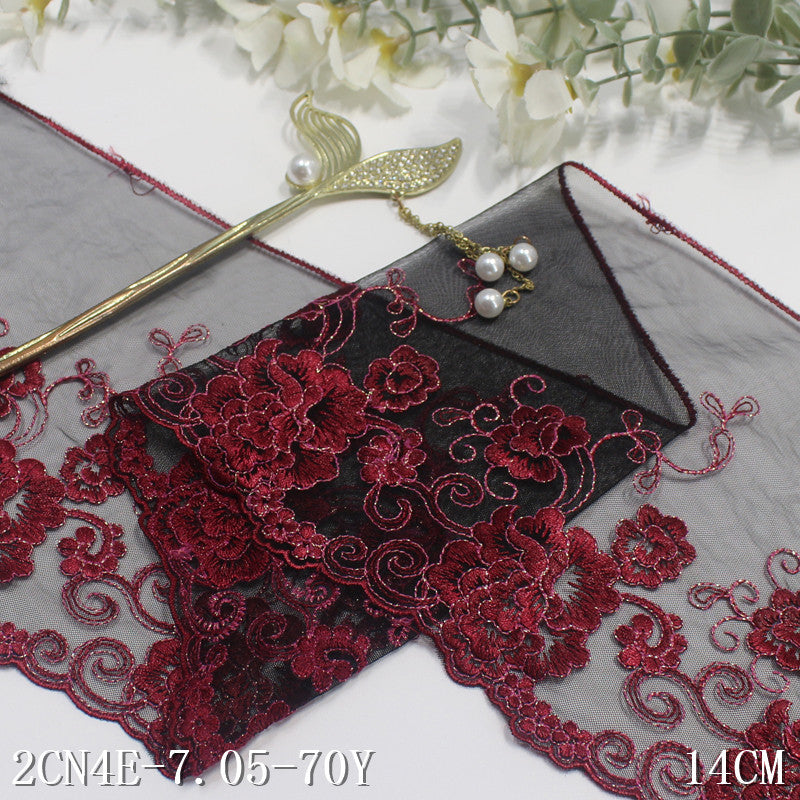 freedombeauty|Multicolor Mesh Single Edge Gold and Silver Thread Flower Embroidery Trim Clothing Curtain 14cm Lace Trim Accessories
