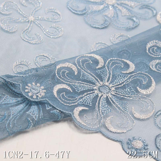 【1pack】-freedombeauty|Haze Blue with Silver Thread Embroidered Lace Pattern DIY Handmade Lingerie Curtain Accessories Lace