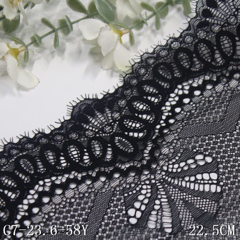 freedombeauty|Black Double Wave Asymmetric Ethnic Flower Lightweight Elastic Eyelash Clothing Home Textile Lace Trim Accessories