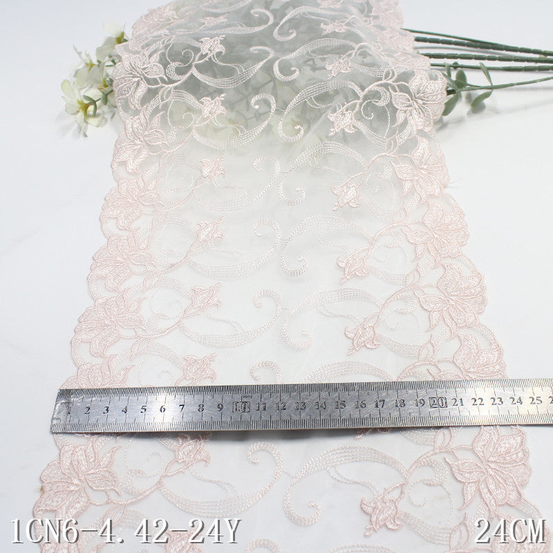 【1pack】-freedombeauty|Two-Color French Retro Double-Sided Flower Embroidery Lace DIY Clothing Curtain 24cm Lace Trim Accessories