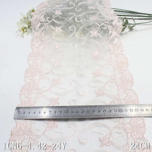 【1pack】-freedombeauty|Two-Color French Retro Double-Sided Flower Embroidery Lace DIY Clothing Curtain 24cm Lace Trim Accessories