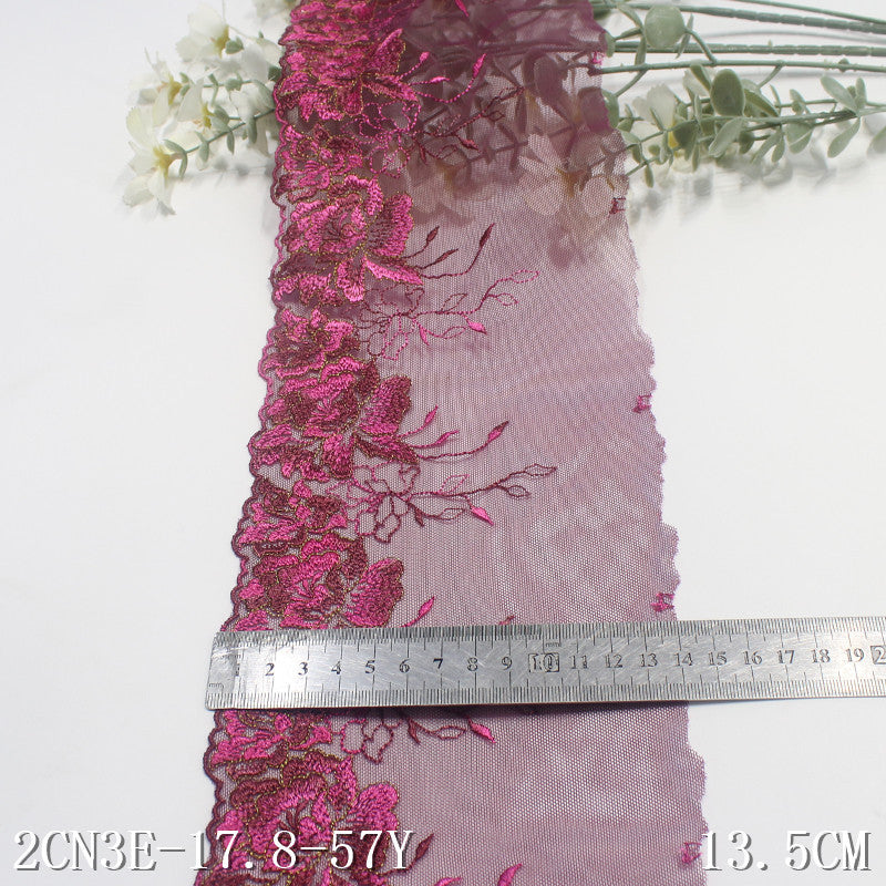 【1pack】-freedombeauty|Rose Red Mesh Single Edge Gold Thread Flower Embroidery Trim Clothing Curtain 13cm Lace Trim Accessories