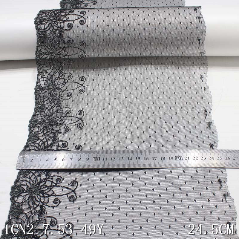 【1pack】-freedombeauty|Black with Silver Thread Polyester Flower Lace Mesh Embroidery Trim Curtain Textile Accessories