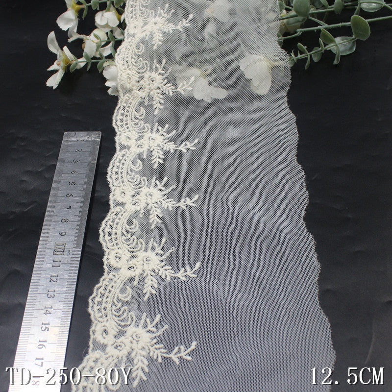 【1pack】-freedombeauty|Beige Single-Sided French Pattern Cotton Embroidery Trim 12cm Curtain Sofa Cushion Lace Trim Accessories