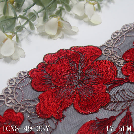 【1pack】-Freedombeauty | Black Mesh French Gold Thread Large Flower Embroidery Lace 17cm Clothing Home Textile Lace Accessories DIY