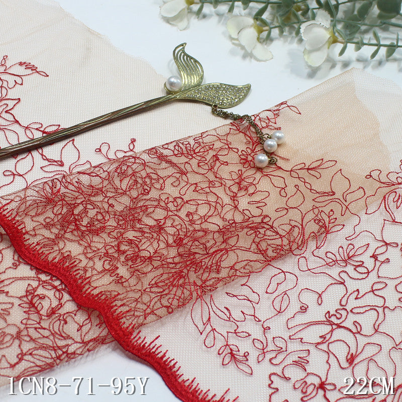 【1pack】-freedombeauty|Multicolor Single-Sided Half-Width Ancient Style Flower Embroidery Lace 22cm Clothing Home Textile Lace Trim DIY