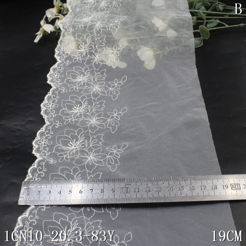【1pack】-Freedombeauty | White Single-Side Retro Flower Light Mesh Embroidery 19cm Clothing Home Textile Lace Accessories