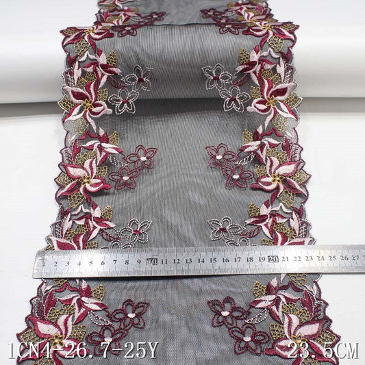 【1pack】-freedombeauty|Multicolor Non-Elastic Polyester Mesh Embroidery Trim Accessories for Curtains, Clothing, Sofa Cushions, Textile Accessories