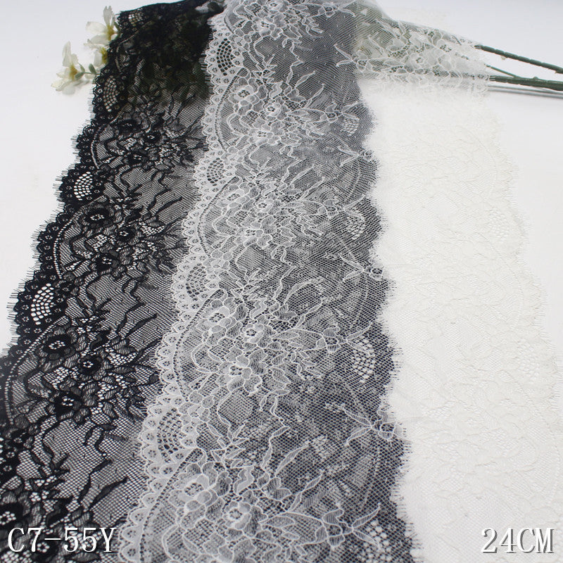 freedombeauty|Black and White Double Wave Retro Flower Lightweight Elastic Eyelash 24cm Clothing Lingerie Lace Trim DIY
