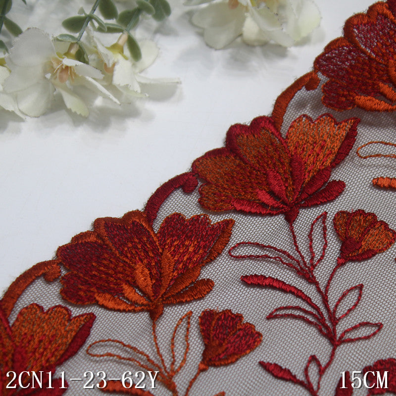【1pack】-freedombeauty|Two-tone Single-sided Vintage Floral Mesh Embroidery Trim Clothing Home Textile 15cm Lace Trim DIY Accessories