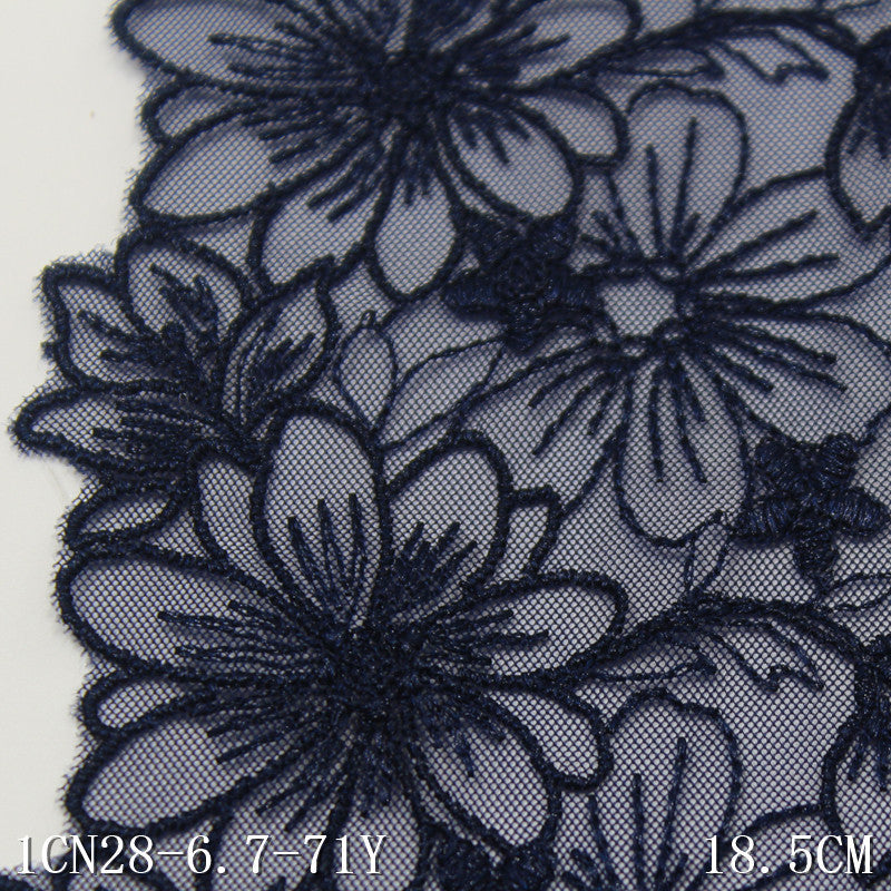 【1pack】-freedombeauty|Deep Navy Blue Mesh Single-Sided Ancient Style Flower Embroidery Trim Curtain Sofa Cushion Lace Trim DIY Accessories