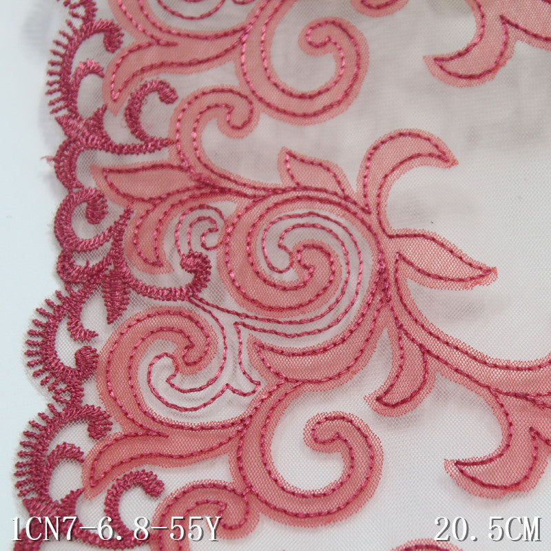 【1pack】-freedombeauty|Pink Mesh Ancient Style Single Edge Pattern Embroidery Trim Performance Costume Curtain 20cm Lace Trim Accessories