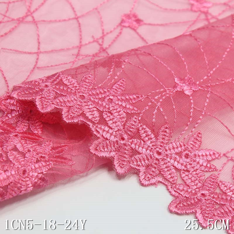 【1pack】-Freedombeauty | Pink Mesh Bilateral Texture Flower Embroidery Lace DIY Curtain Sofa Cushion Lace Accessories