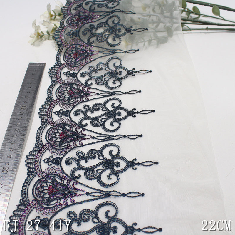 【1pack】-Freedombeauty | White Mesh Two-Tone Gold and Silver Silk Classical Pattern Embroidery Lace Curtain Sofa Cushion Lace Accessories