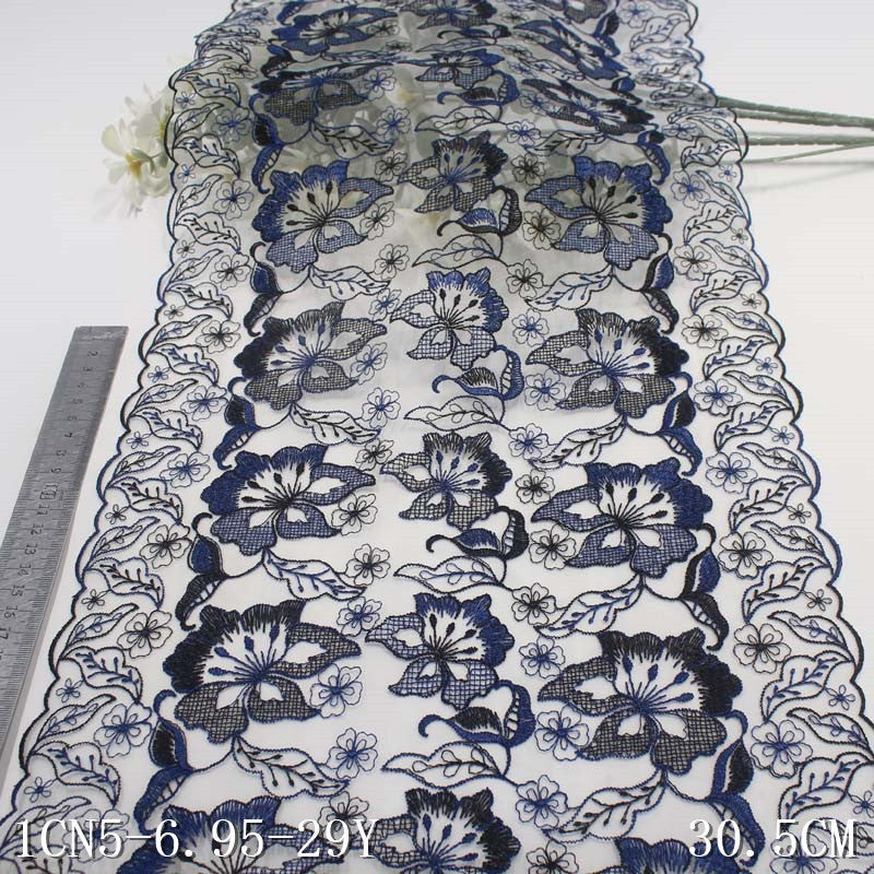 【1pack】-freedombeauty|Gray and White Mesh Full Ancient Style Polyester Thread Flower Embroidery Lace Trim Clothing Curtain Lace Trim Accessories