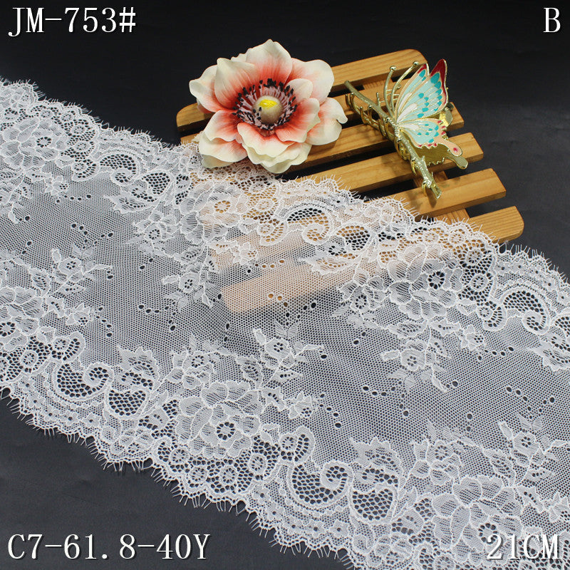 freedombeauty|Asymmetric Retro Floral Lightweight Elastic Eyelash Garment Home Textile 21cm Lace Trim Accessories