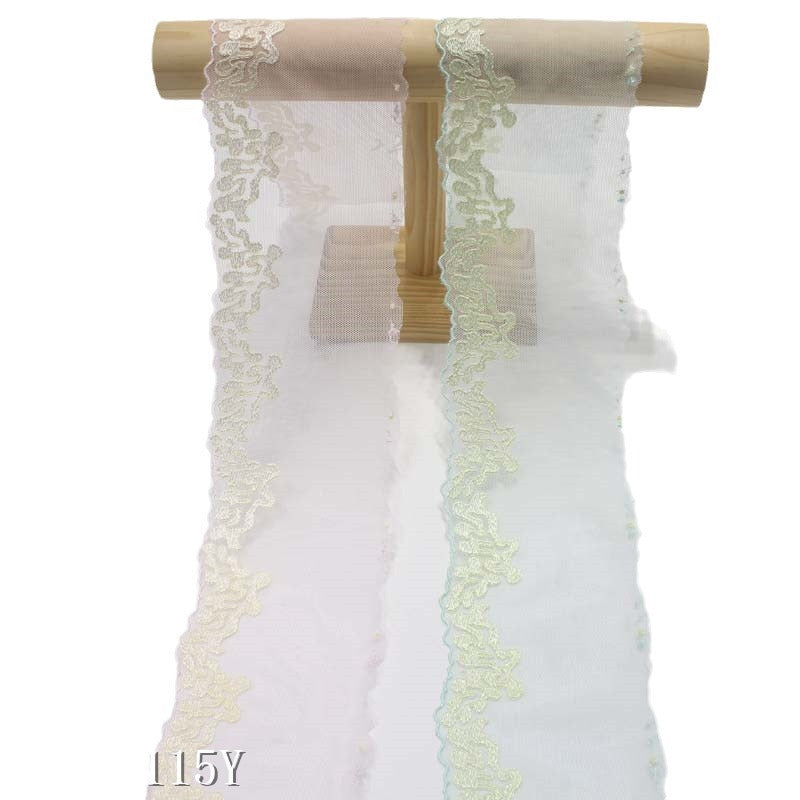 【1pack】-freedombeauty|Two-Color Mesh Ancient Style Single-Sided Hot Melt Narrow Embroidery Lace Trim DIY Underwear Clothing Lace Trim Accessories