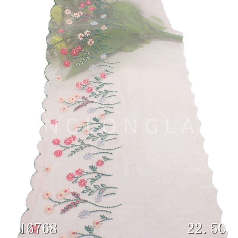【1pack】-Freedombeauty | Boutique Light Pink Unilateral Fresh Floral Embroidery Lace Clothing Curtains Lace Accessories