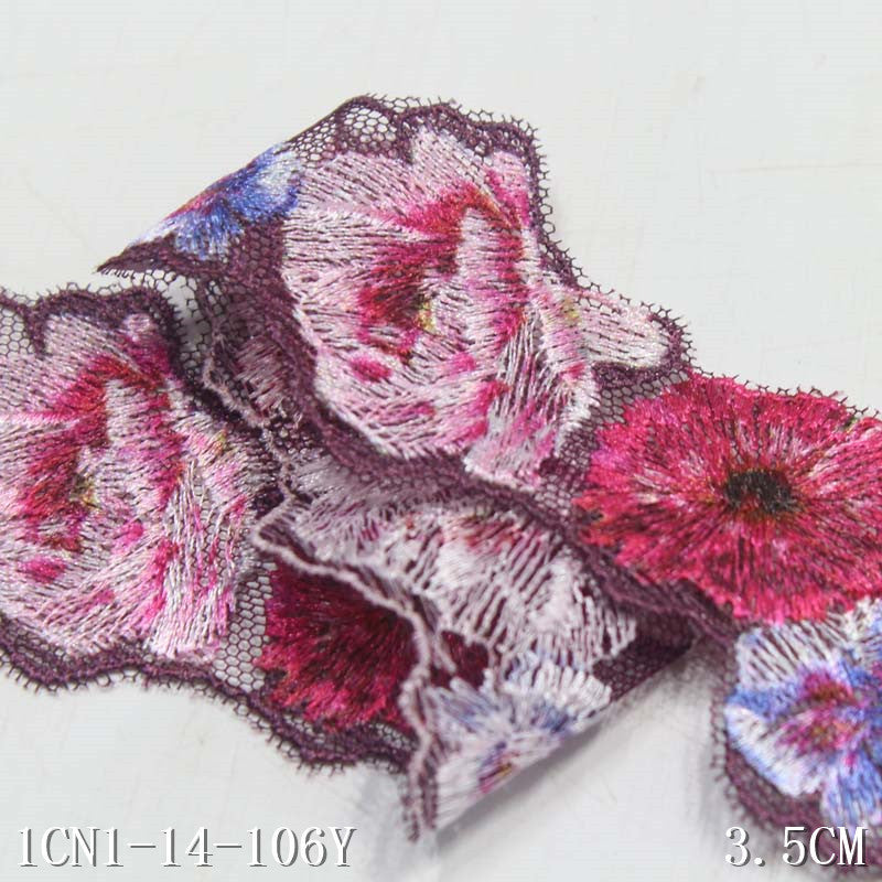 freedombeauty|Rose Red Small Flower Pattern Narrow Embroidery Trim DIY Handmade Accessories Curtain Sofa Cushion Trim