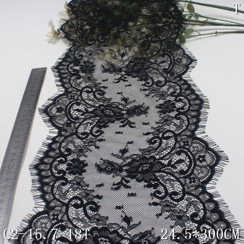 freedombeauty|Black Double-Sided Asymmetrical French Pattern Non-Elastic Eyelash 24cm Clothing Home Textile Lace Trim Accessories
