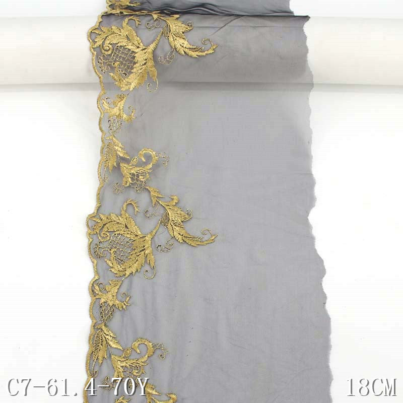 【1pack】-freedombeauty|In Stock Single Side Gold Floral Case 3D Embroidery Black Mesh Transparent Cheongsam Clothing Accessories Embroidery Lace