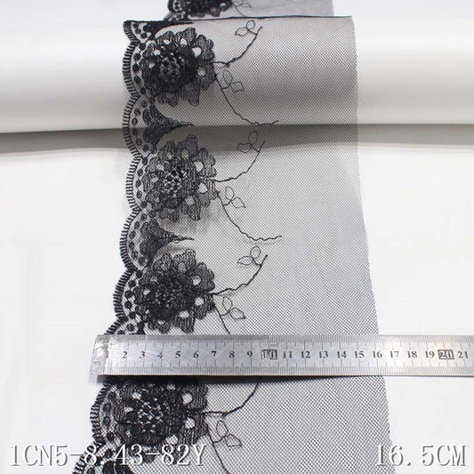 【1pack】-Freedombeauty | Black Mesh Polyester Thread Exquisite Flower Embroidery Lace Accessories Curtain Sofa Cushion Underwear Lace