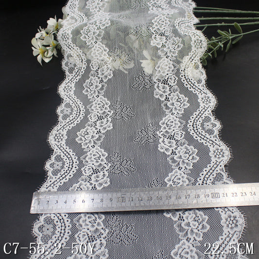 freedombeauty|White Double-Sided Wavy Retro Elastic Eyelash Lace Trim Performance Costume Curtain 22cm Lace Trim Accessories