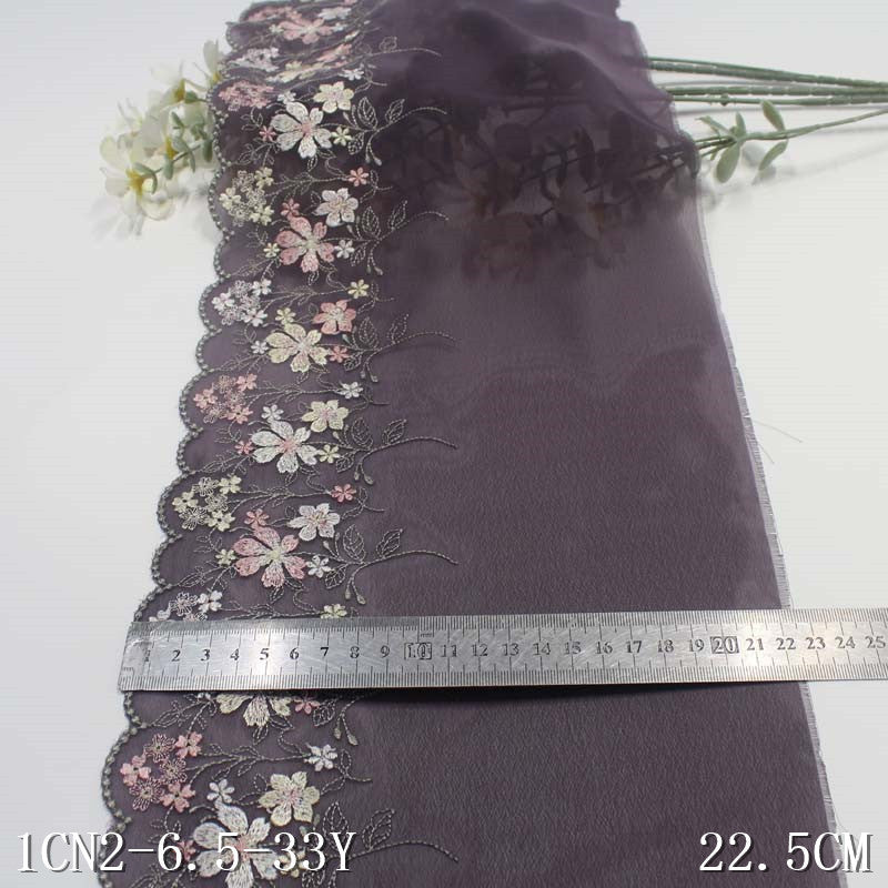 【1pack】-freedombeauty|Gray Purple Chiffon Fabric Single Edge Fresh Floral Embroidery Trim Clothing Curtain Lace Trim Accessories