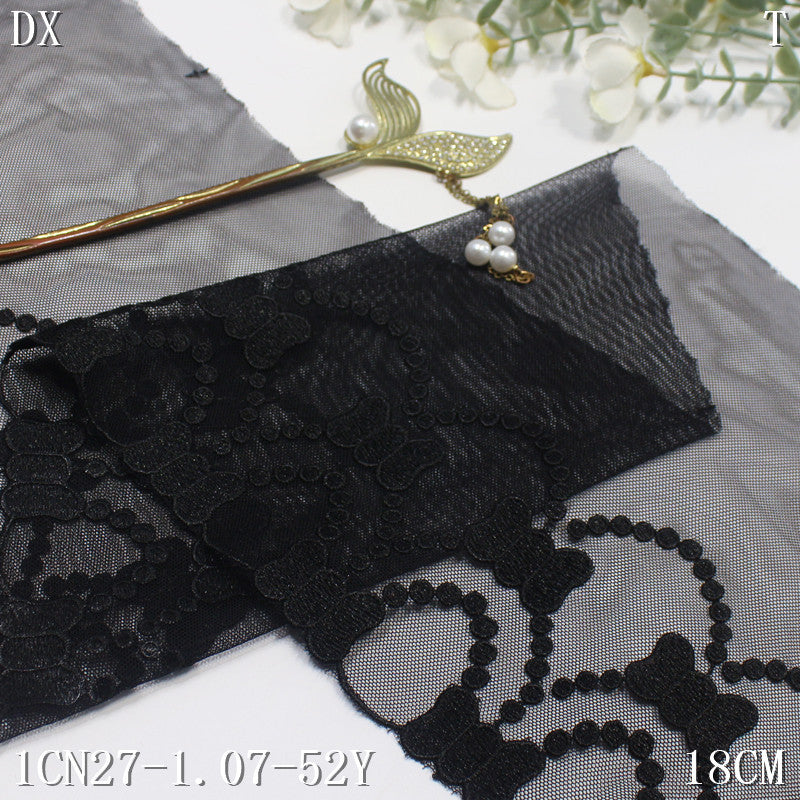 【1pack】-freedombeauty|Black and White Single-Sided Fresh Bowknot Mesh Embroidery Lace Trim Curtain Sofa Cushion Lace Trim Accessories