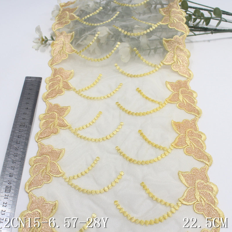 【1pack】-freedombeauty|Double-Sided Vintage Texture Yellow Flower Mesh Embroidery Trim Clothing Home Textile Lace Trim DIY Accessories