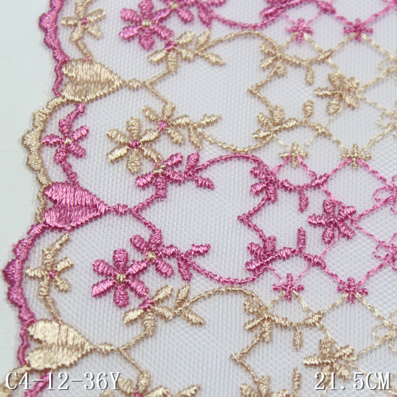 【1pack】-freedombeauty | Two-tone French Double-sided Heart Heart-shaped Floral Mesh Embroidery Trim Curtain Sofa Cushion Lace Trim Accessories