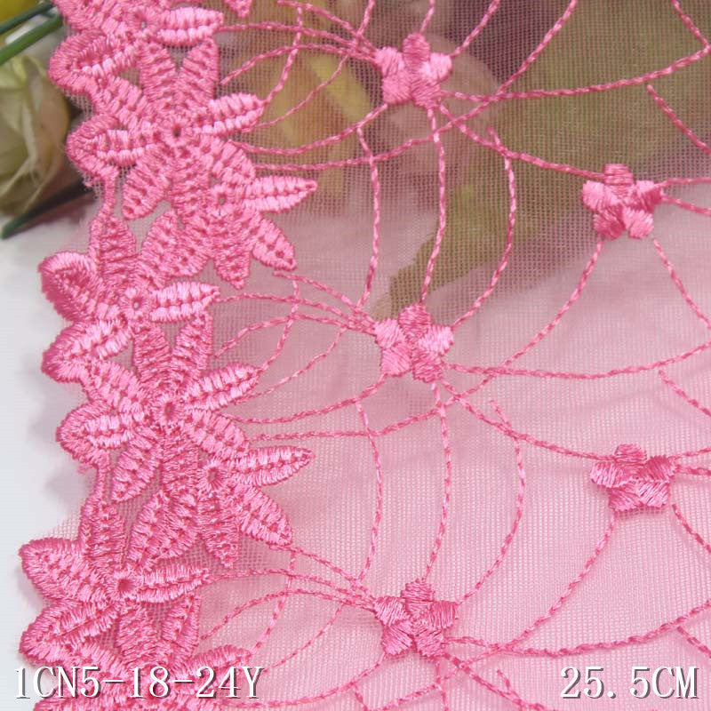 【1pack】-Freedombeauty | Pink Mesh Bilateral Texture Flower Embroidery Lace DIY Curtain Sofa Cushion Lace Accessories