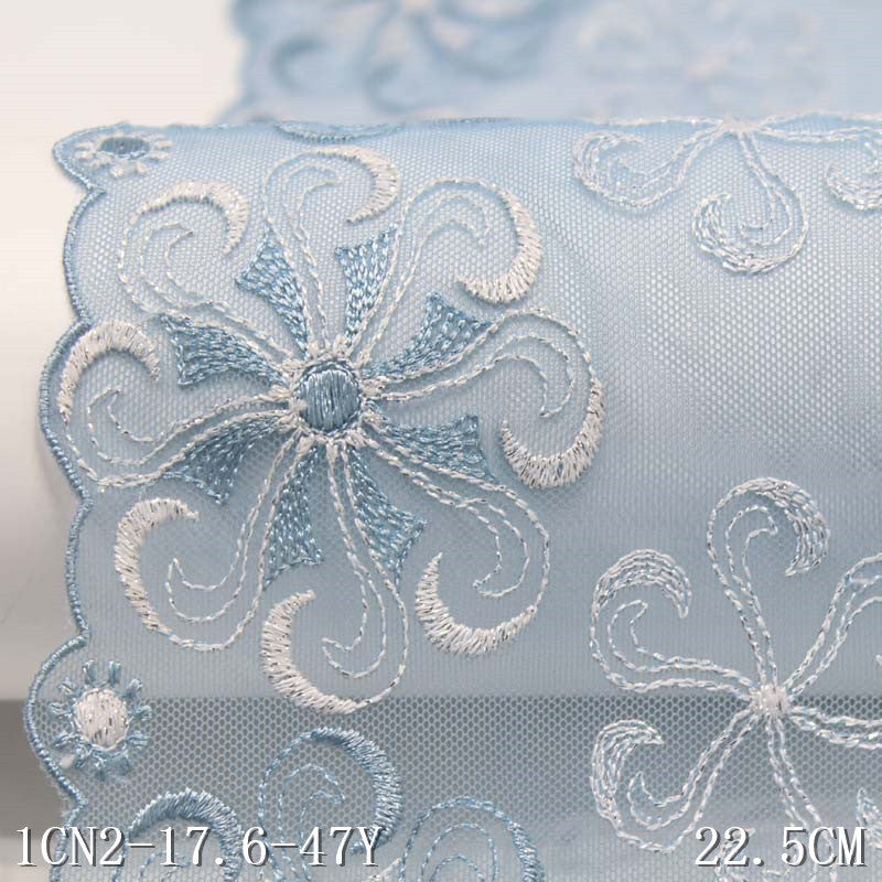 【1pack】-freedombeauty|Haze Blue with Silver Thread Embroidered Lace Pattern DIY Handmade Lingerie Curtain Accessories Lace