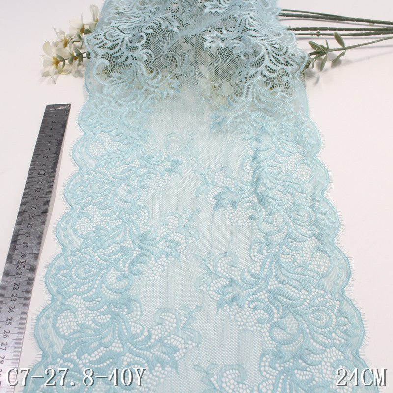 freedombeauty|Blue Asymmetrical Double-Sided Elastic Eyelash Lace Trim Hanfu Curtain 24cm Lace Trim Accessories