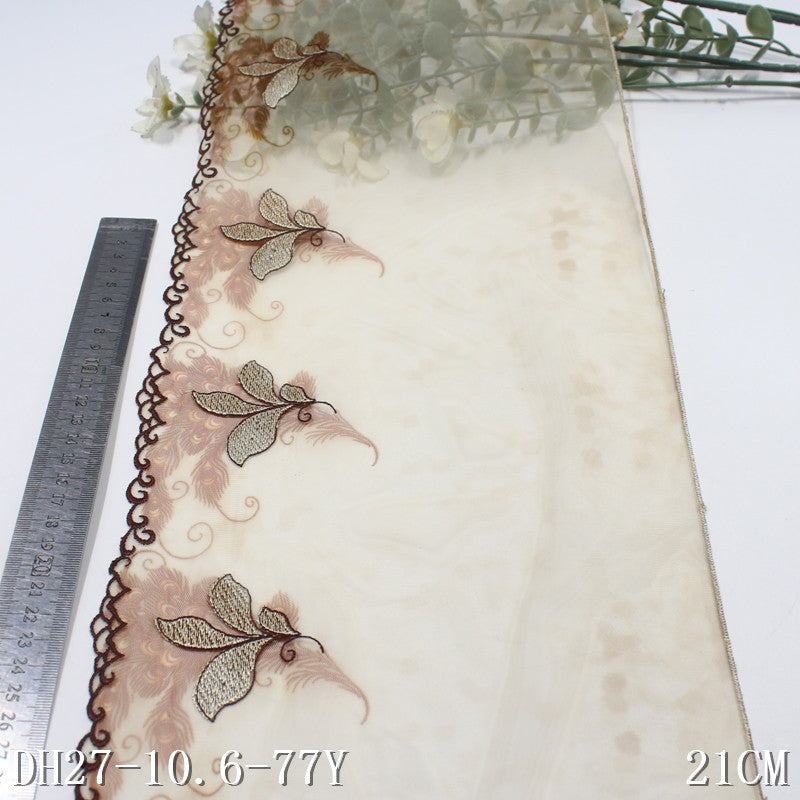 【1pack】-freedombeauty|Printed Mesh Single Edge Ancient Style Flower Embroidery Lace 20cm Traditional Hanfu Lace Trim DIY