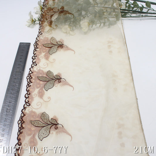 【1pack】-freedombeauty|Printed Mesh Single Edge Ancient Style Flower Embroidery Lace 20cm Traditional Hanfu Lace Trim DIY