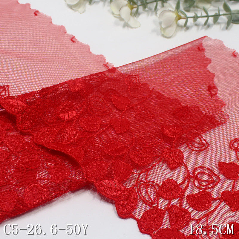 【1pack】-freedombeauty|Red Single-Sided Textured Heart Leaf Mesh Embroidery 18cm Clothing Home Textile Lace Trim DIY