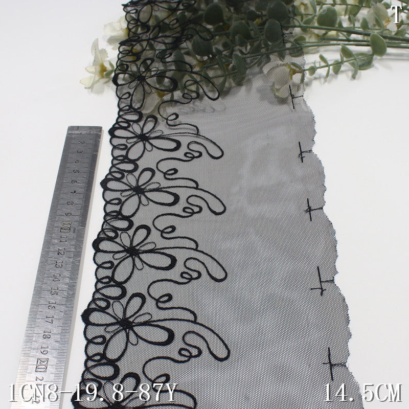 【1pack】-freedombeauty|Black and White Single Edge Fresh Butterfly Pattern Mesh Embroidery 14cm Clothing Home Textile Lace Trim DIY