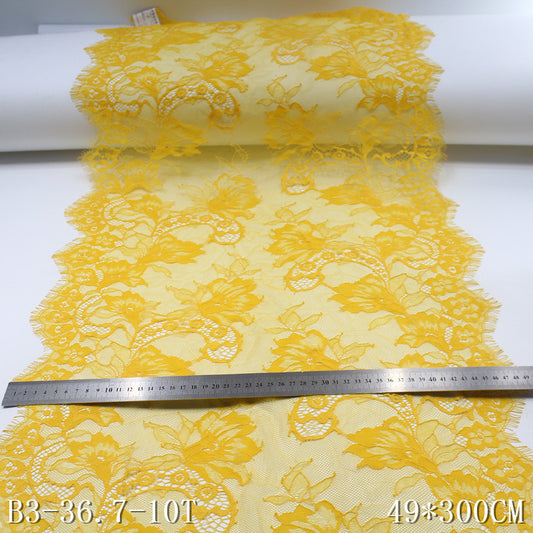 freedombeauty|Yellow Double Wave Retro Flower Soft Non-Elastic Eyelash 49cm Curtain Sofa Cushion Lace Trim Accessories