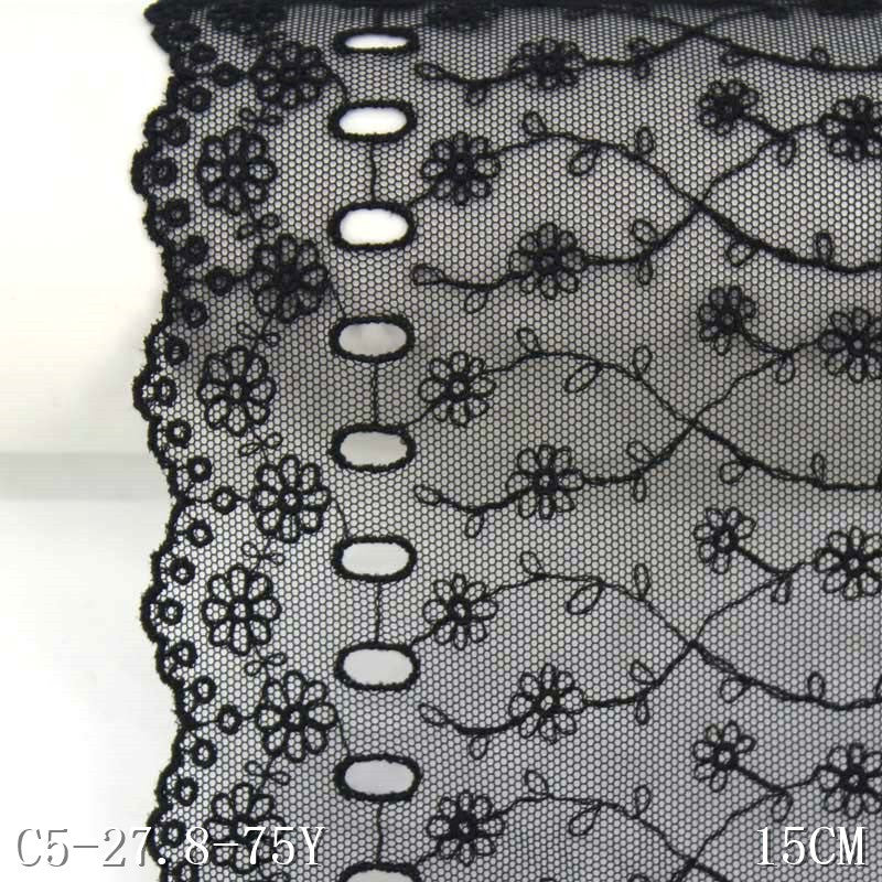 【1pack】-freedombeauty|Embroidered Lace Black Wearable Hole Width 15cm Flower 3D Embroidery Accessories DIY Handmade Clothing Materials Lace