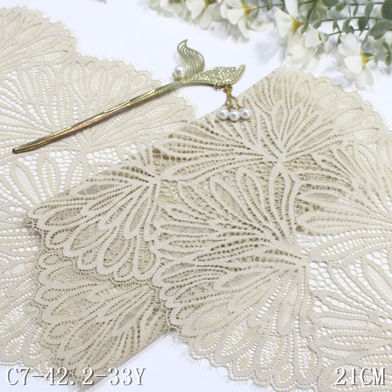 freedombeauty|Skin Tone Double-Sided Wavy Ethnic Style Elastic Eyelash Lace Dance Costume Curtain 21cm Lace Trim Accessories