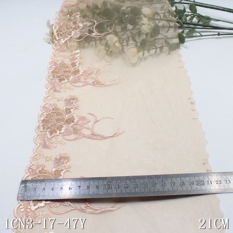 【1pack】-Freedombeauty | Champagne Gold Thread Unilateral Antique Flower Mesh Embroidery 21cm Clothing Home Textile Lace Accessories