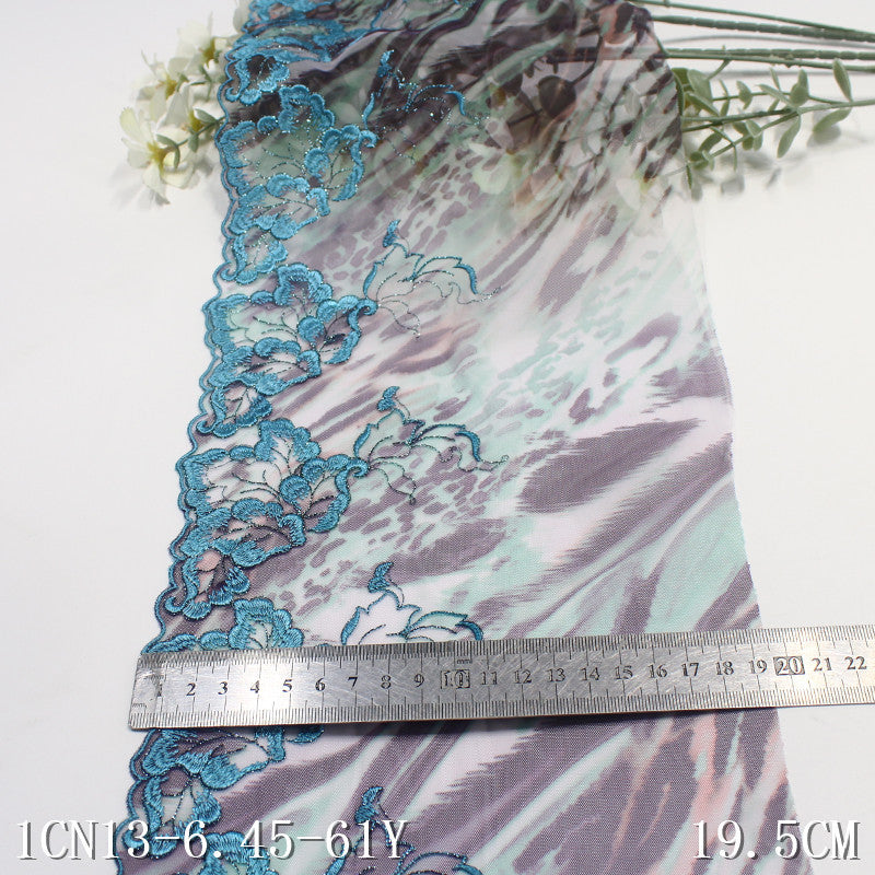 【1pack】-freedombeauty|Multicolor Printed Mesh Ancient Style Single Edge Silver Thread Embroidery Trim Curtain Sofa Cushion 19cm Trim Accessories