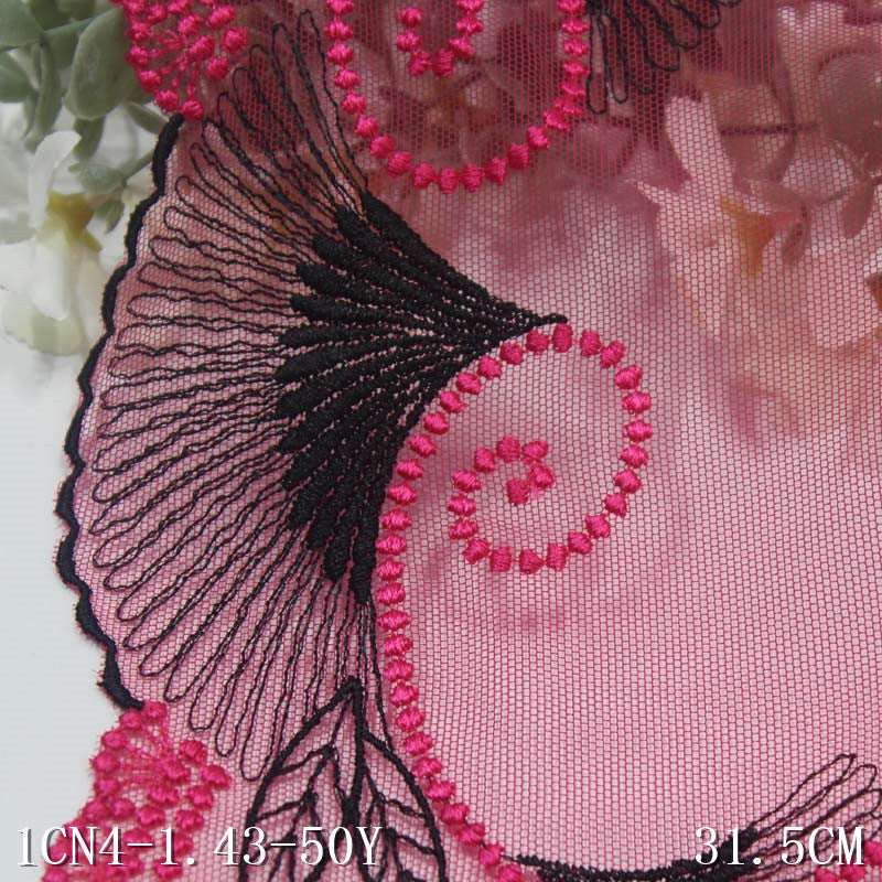 【1pack】-freedombeauty|Rose Red Mesh Ancient Style Single Edge Polyester Thread Phoenix Tail Embroidery Lace Trim Clothing Curtain Lace Trim Accessories