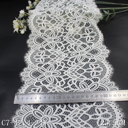 freedombeauty|White Double-Sided Wavy Ethnic Style Elastic Eyelash Lace Trim Clothing Curtain 23cm Lace Trim Accessories